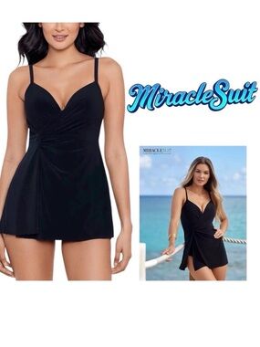 Miraclesuit size 8 Black Adora Swim Dress slimming flattering sexy swimsuit